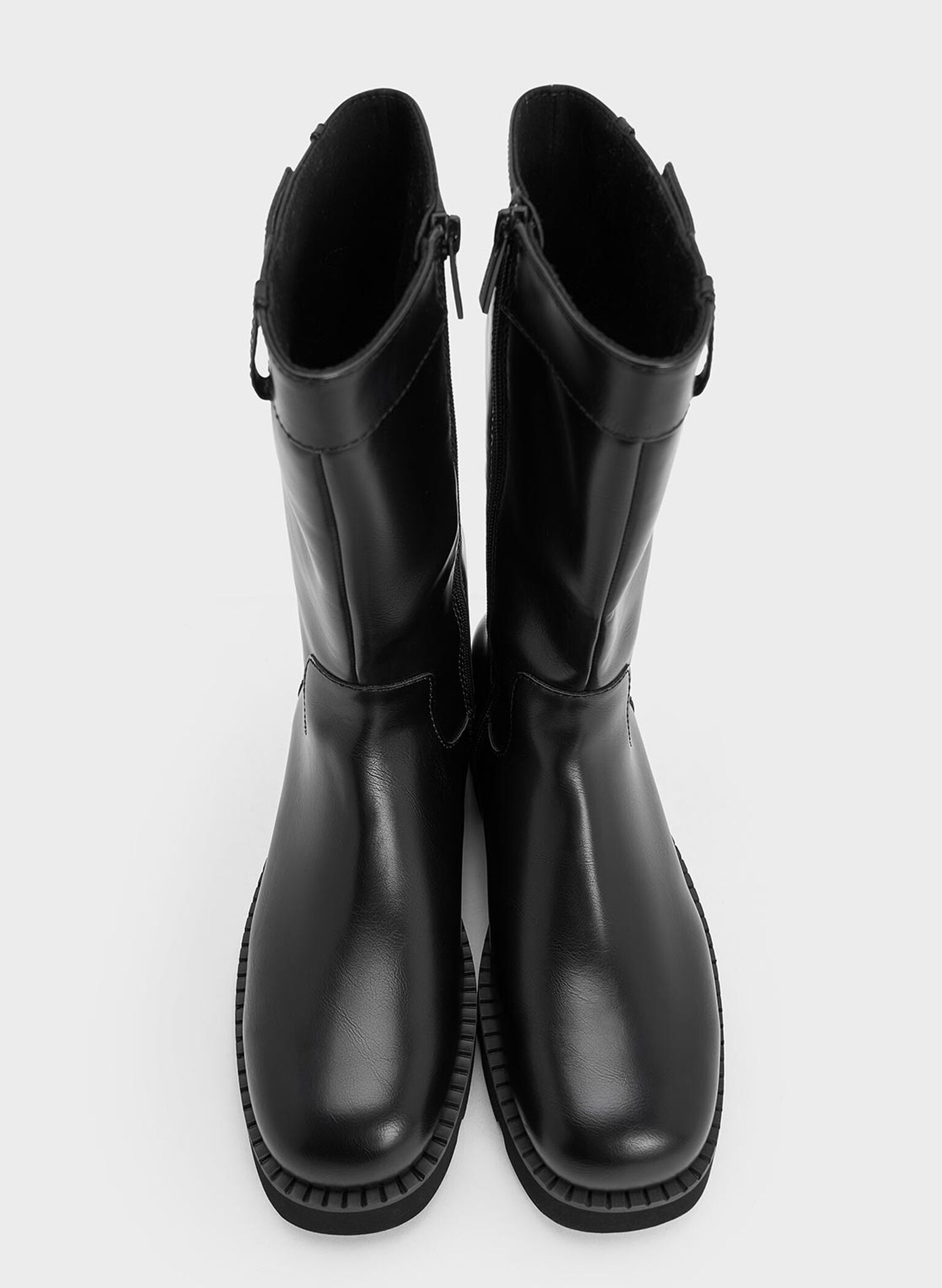 Side-Zip Lug-Sole Calf Boots, Black, hi-res