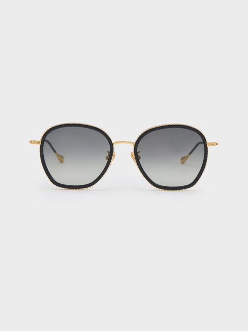 Twisted Metallic Butterfly Sunglasses, Black, hi-res