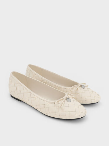 Ivette Woven Bow Ballet Flats, Chalk, hi-res