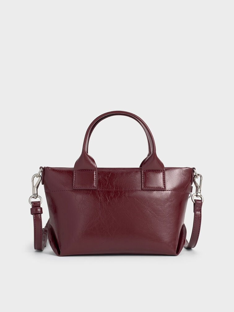 Atwood Crinkle-Effect Chain-Embellished Tote Bag, Burgundy, hi-res