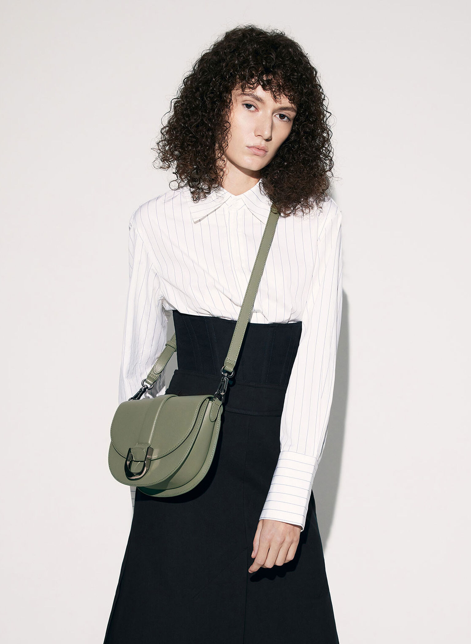 Gabine Leather Saddle Bag, Sage Green, hi-res