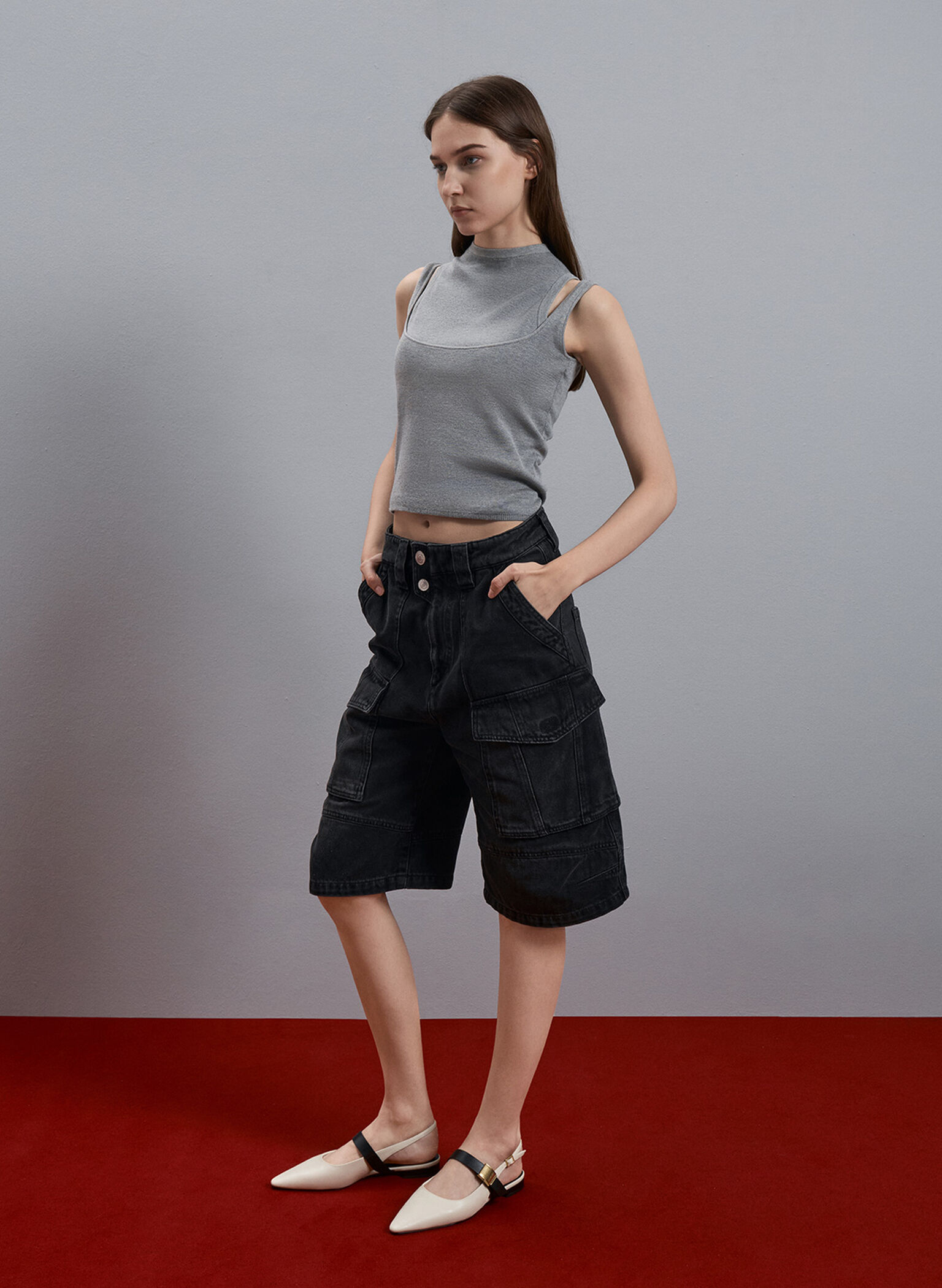 Yvette Pointed-Toe Mary Jane Flats, Chalk, hi-res