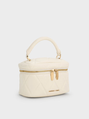 Arwen Quilted Top Handle Vanity Bag, Cream, hi-res