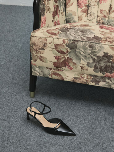 Leather Kitten-Heel Ankle-Strap Pointed-Toe Pumps, Black Box, hi-res