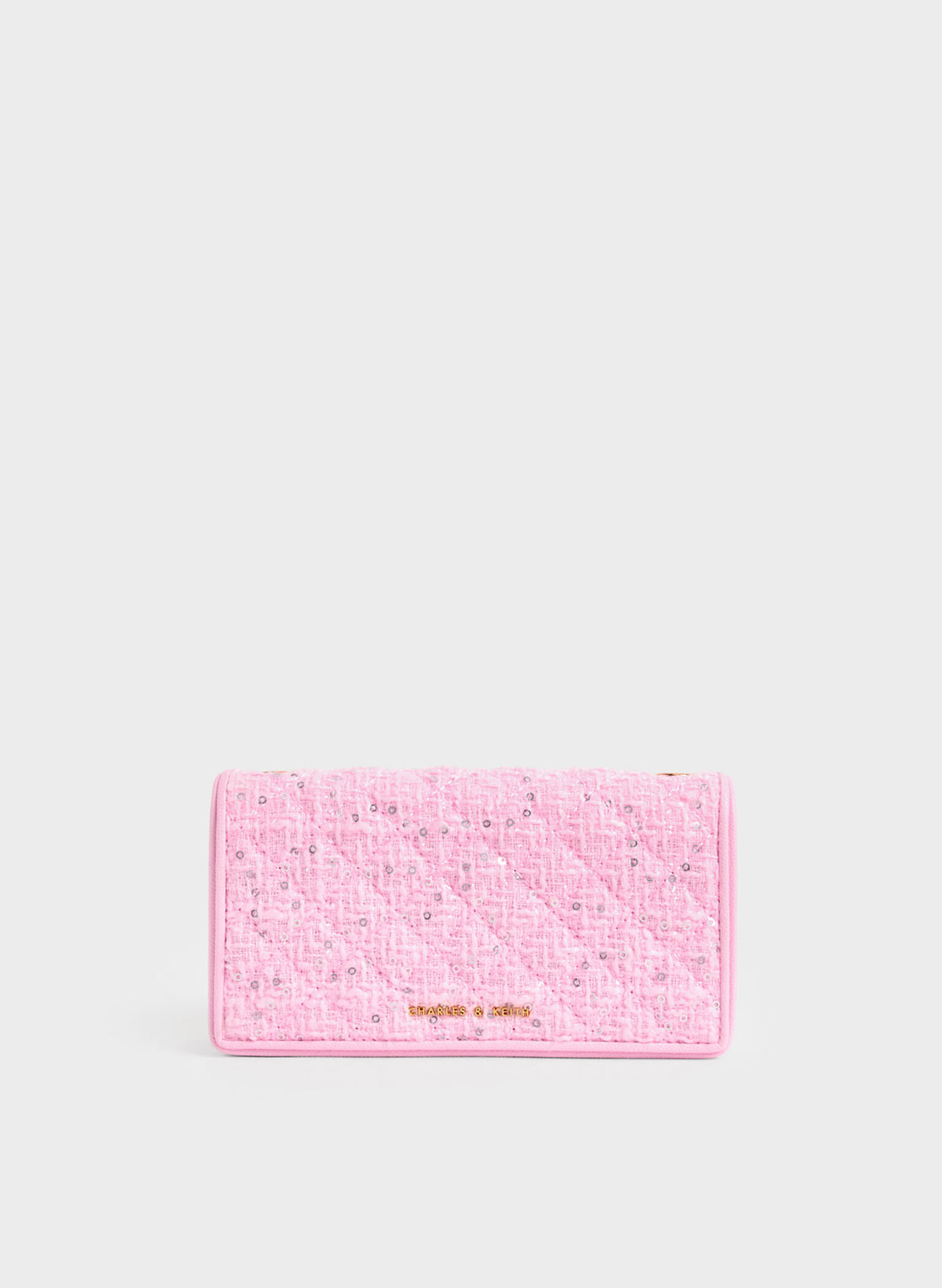 Tweed Quilted Pouch, Pink, hi-res