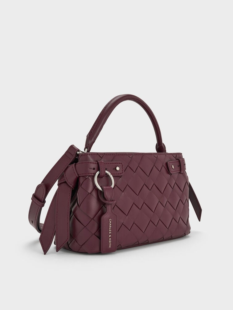 Ivette Woven Top Handle Bag, Wineberry Red, hi-res