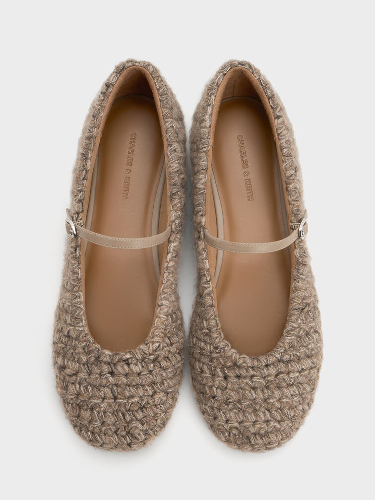 Crochet Mary Jane Flats, Taupe, hi-res