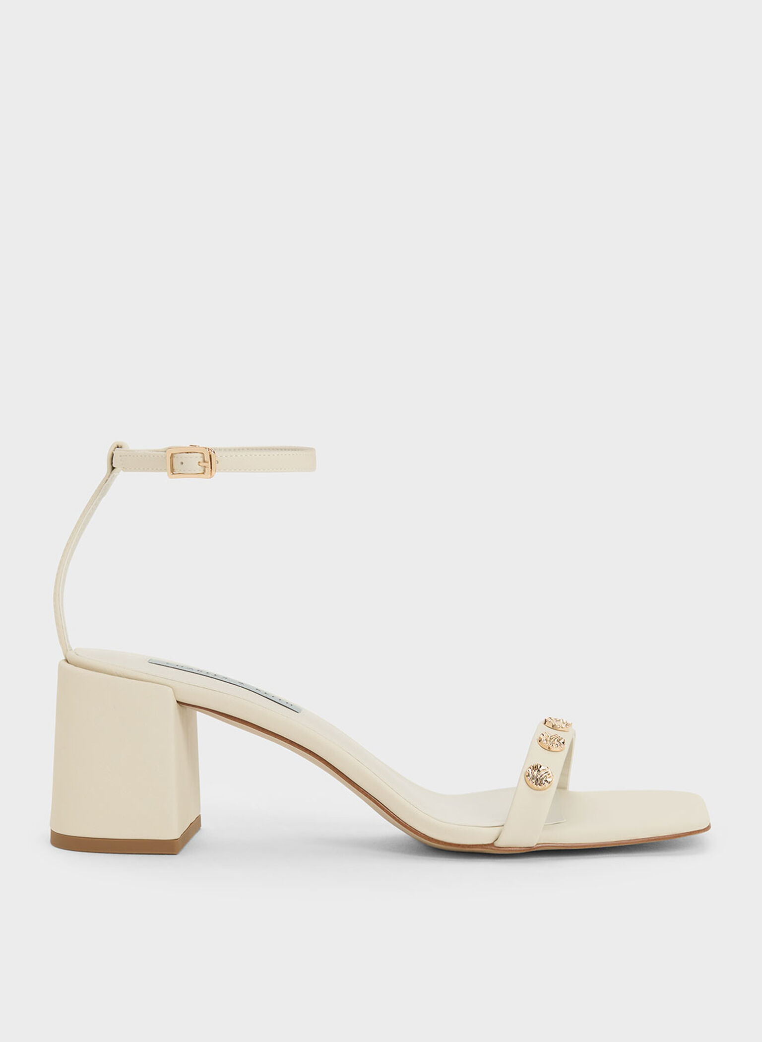 Studded Ankle-Strap Heeled Sandals, Chalk, hi-res