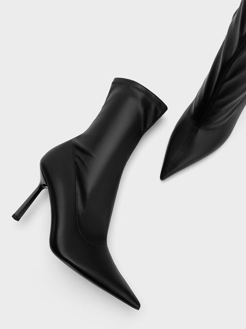 Pointed-Toe Stiletto Heel Ankle Boots, Black, hi-res