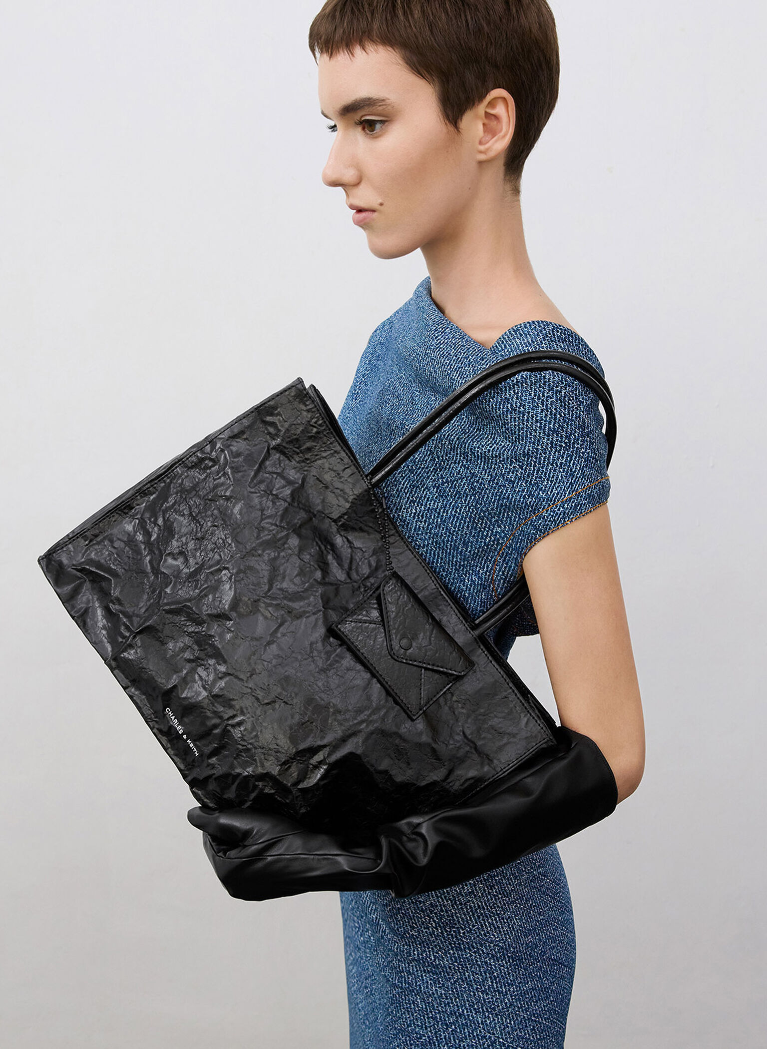 Large Matina Crinkle-Effect Tote Bag, Jet Black, hi-res