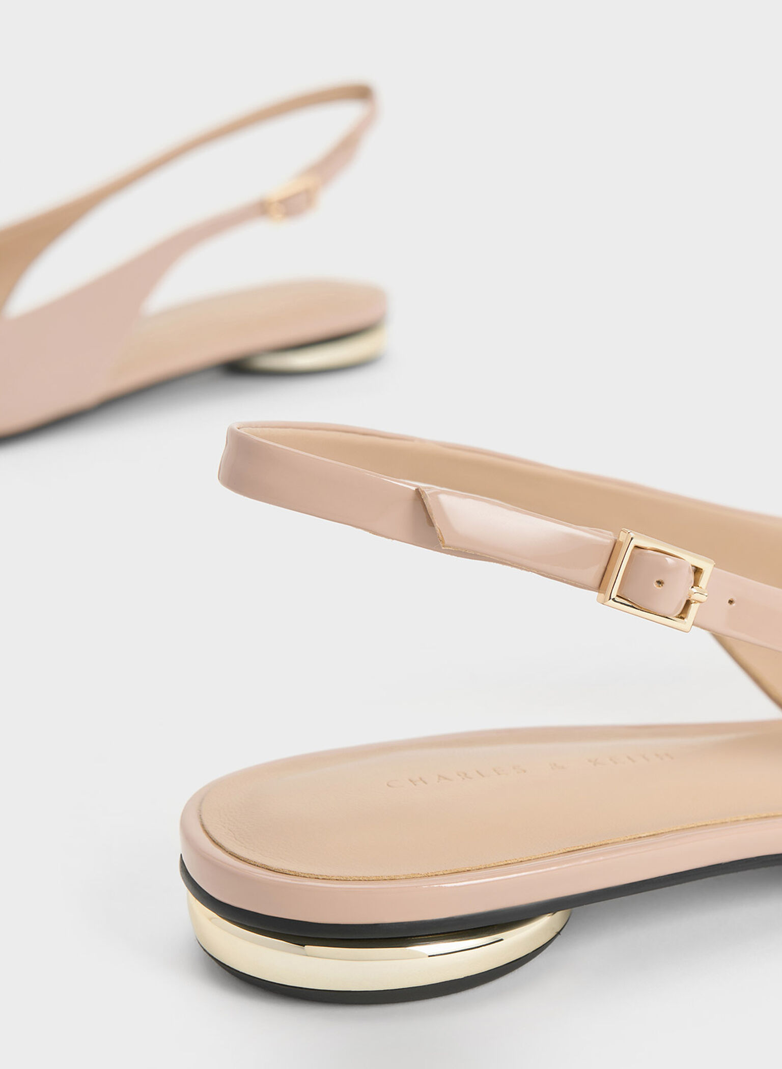 Patent Pointed-Toe Slingback Flats, Nude, hi-res