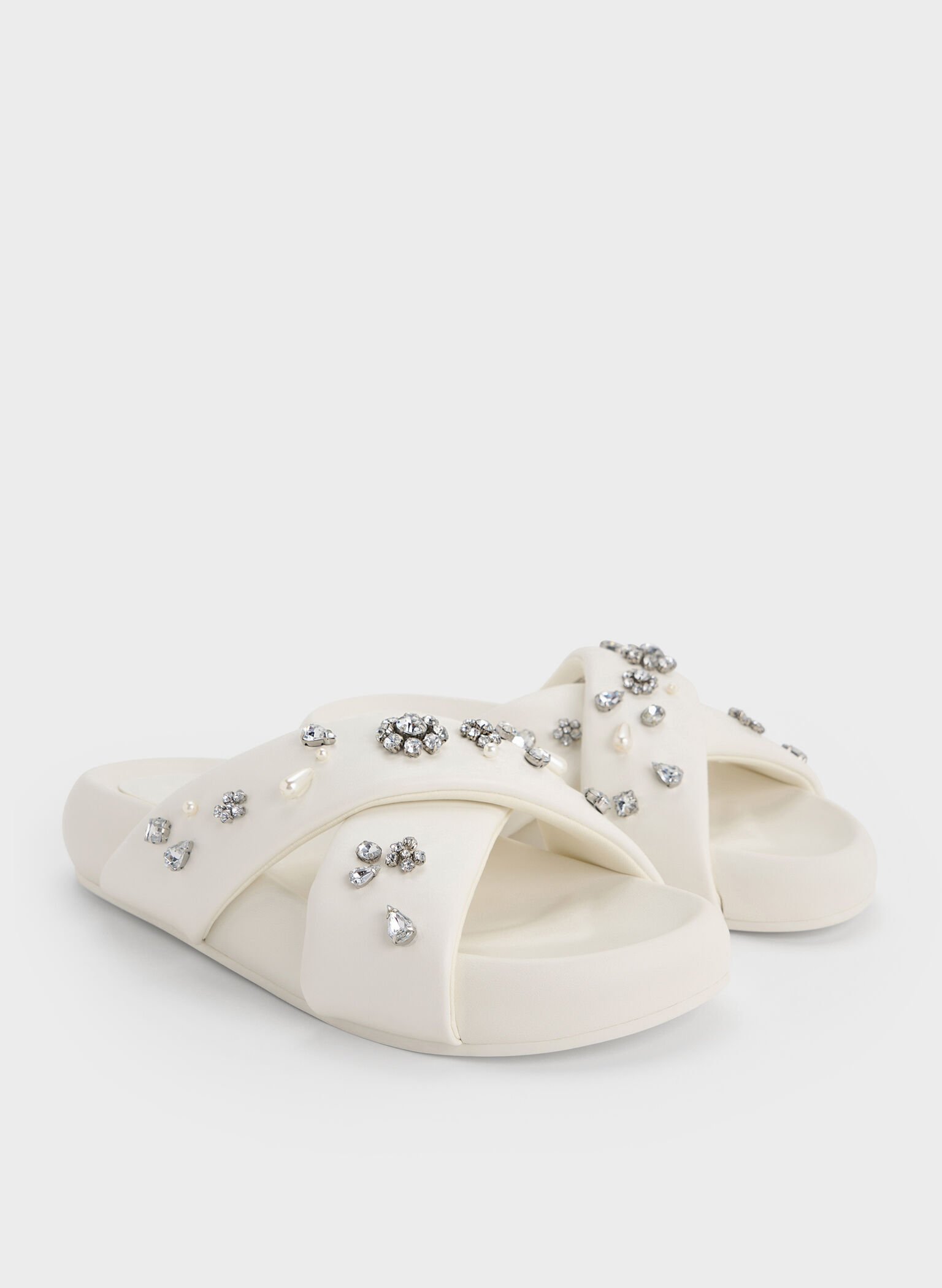 Gem & Pearl Flatform Sandals, White, hi-res