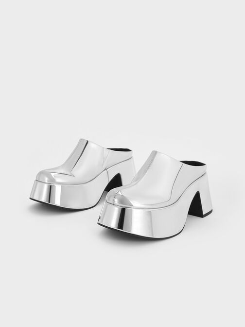 Rubina Metallic Platform Mules, Silver, hi-res