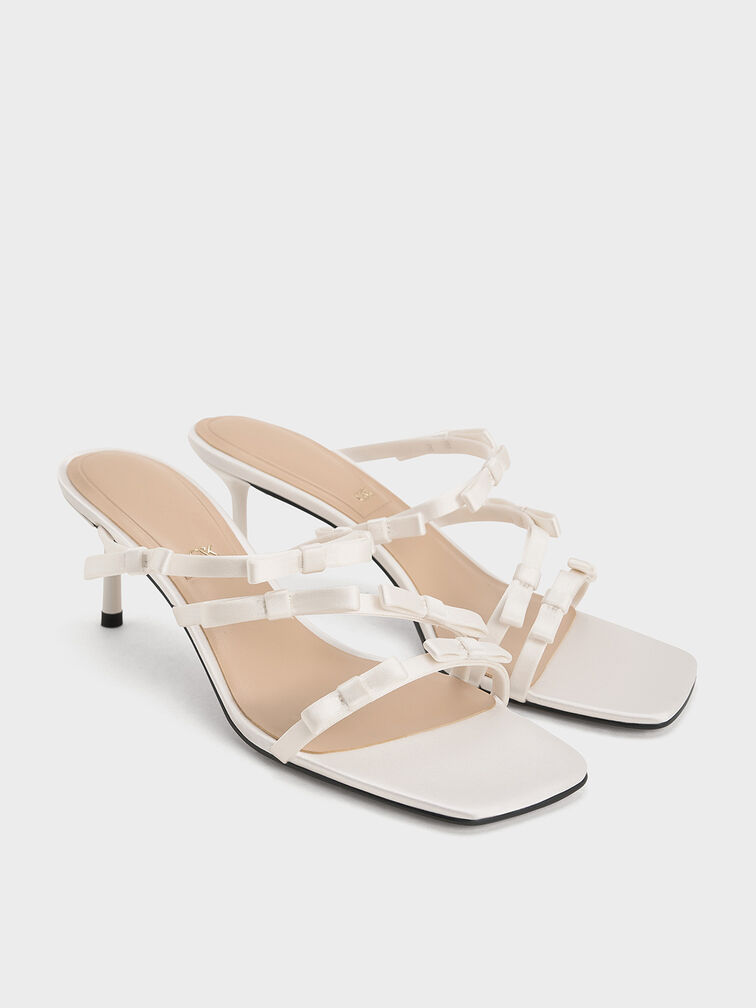 Jessy Recycled Polyester Bow Heeled Sandals, White, hi-res
