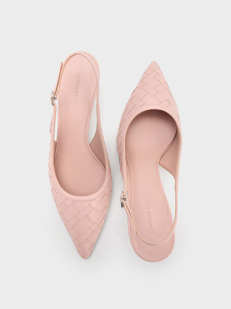 Woven Pointed-Toe Slingback Pumps, Light Pink, hi-res