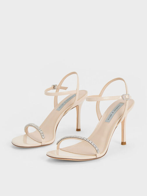 Ambrosia Patent Gem-Embellished Ankle-Strap Pumps, Cream, hi-res