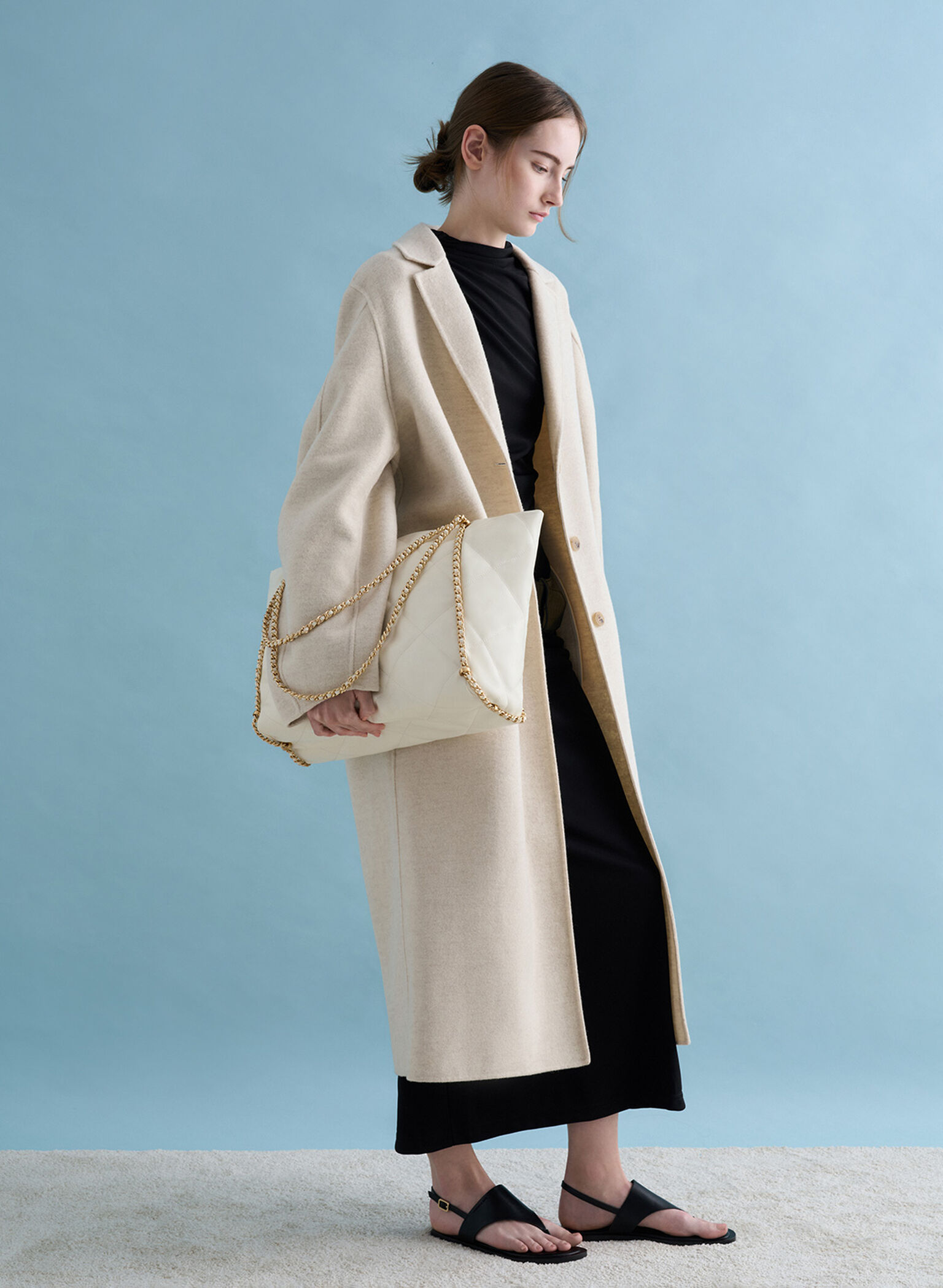 Apfra Quilted Chain-Embellished Tote Bag, Cream, hi-res