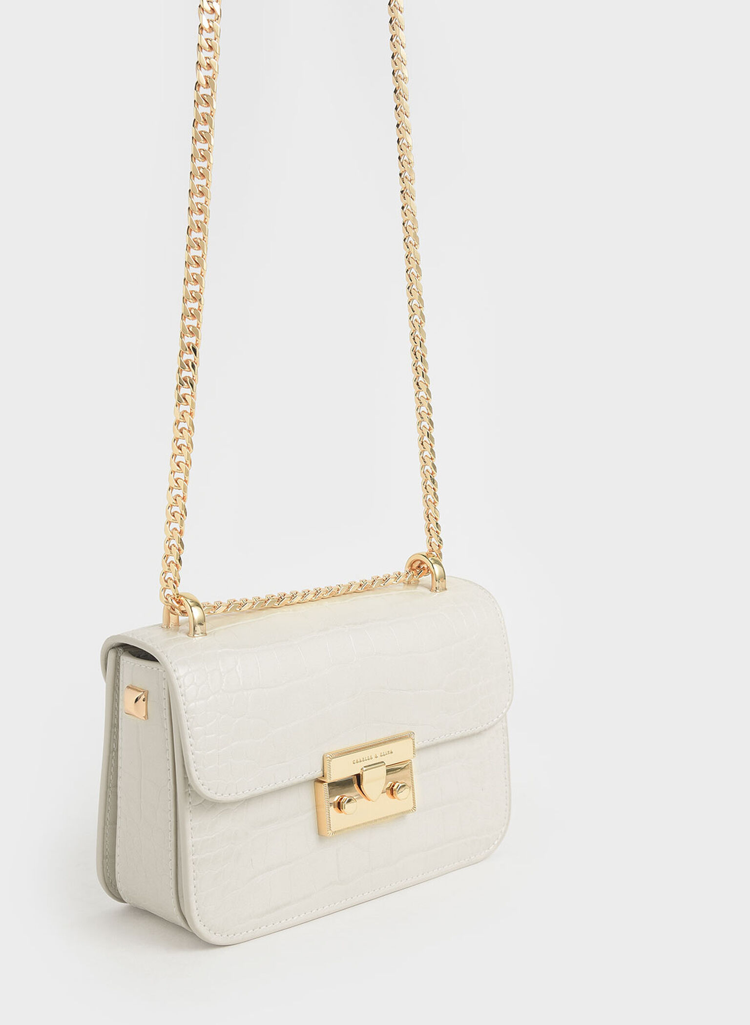 Alva Croc-Effect Chain Strap Crossbody Bag, Chalk, hi-res