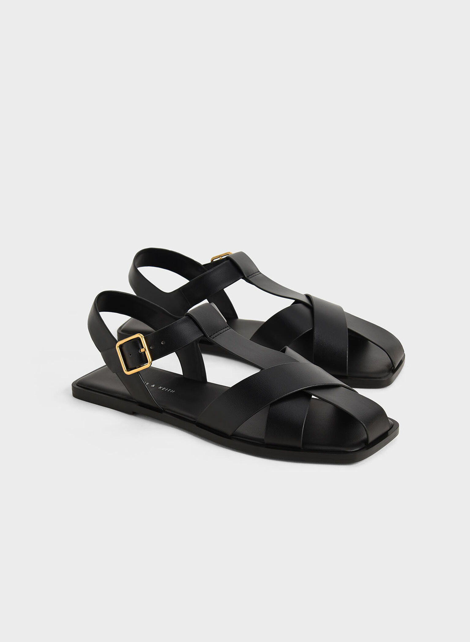 Strappy Crossover Sandals, Black, hi-res