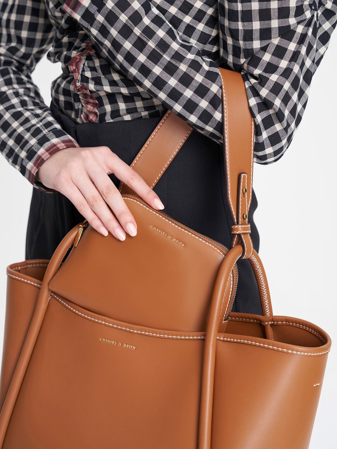 Cognac Tubular Slouchy Tote Bag CHARLES KEITH UK