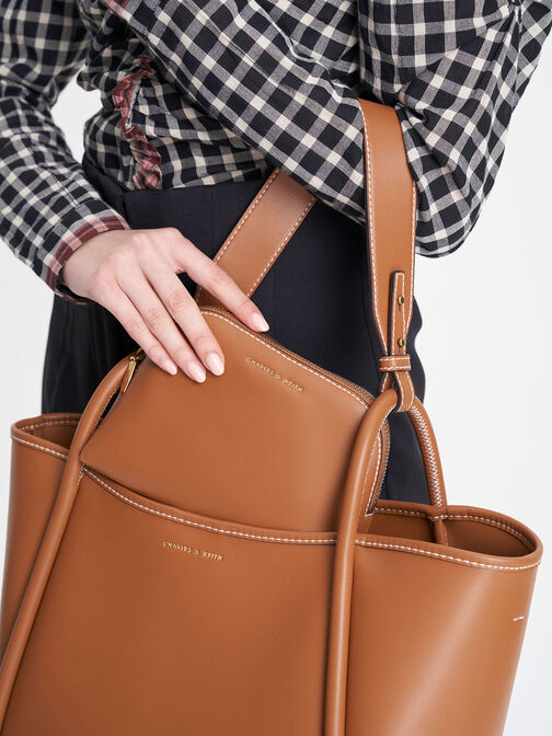 Tubular Slouchy Tote Bag, Cognac, hi-res