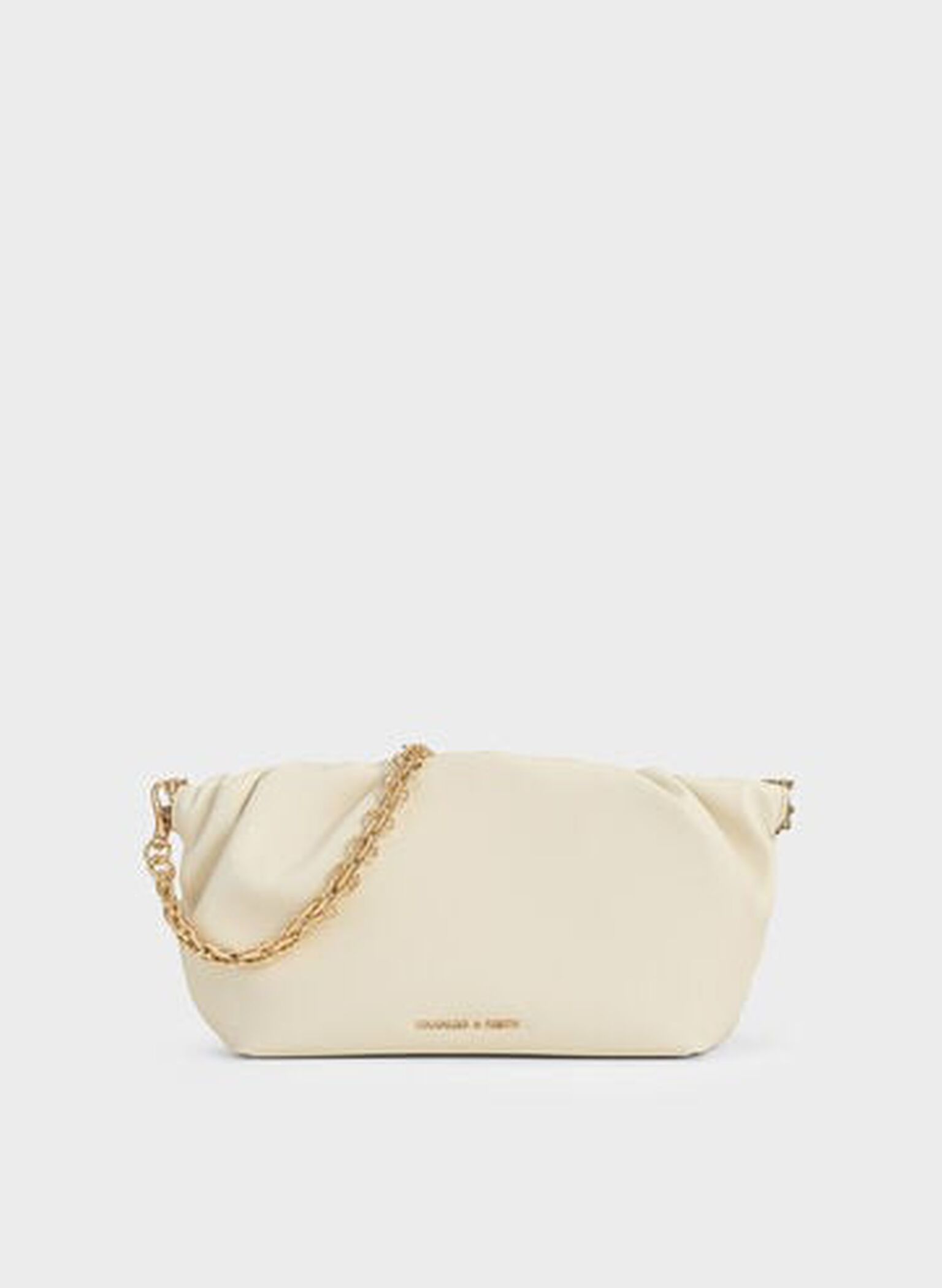 Brigette Ruched Chain-Handle Clutch, Cream, hi-res