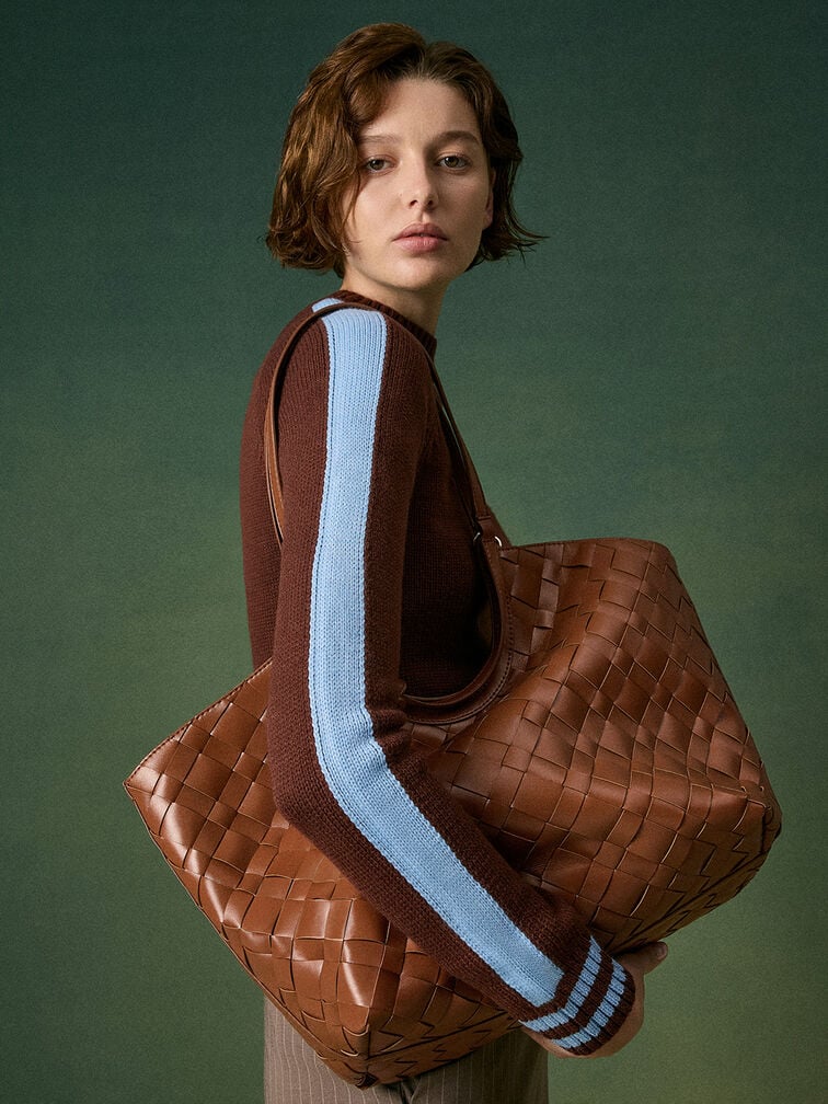 Ivette Woven Tote Bag, Chocolate, hi-res
