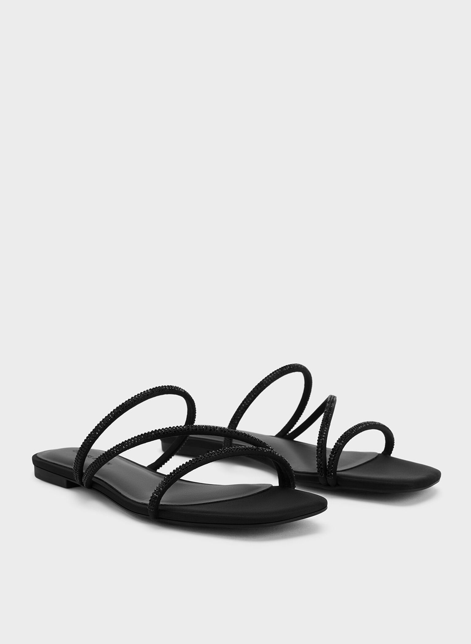 Satin Crystal-Embellished Strappy Sandals, Black Textured, hi-res