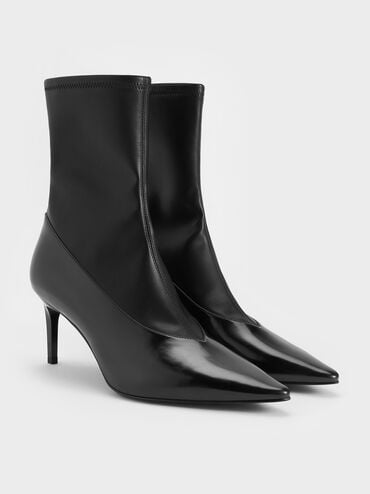 Pointed-Toe Back-Zip Stiletto-Heel Ankle Boots, Black Box, hi-res