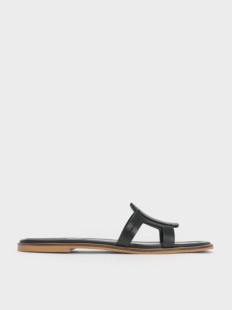Easley Cut-Out Slide Sandals, Black, hi-res