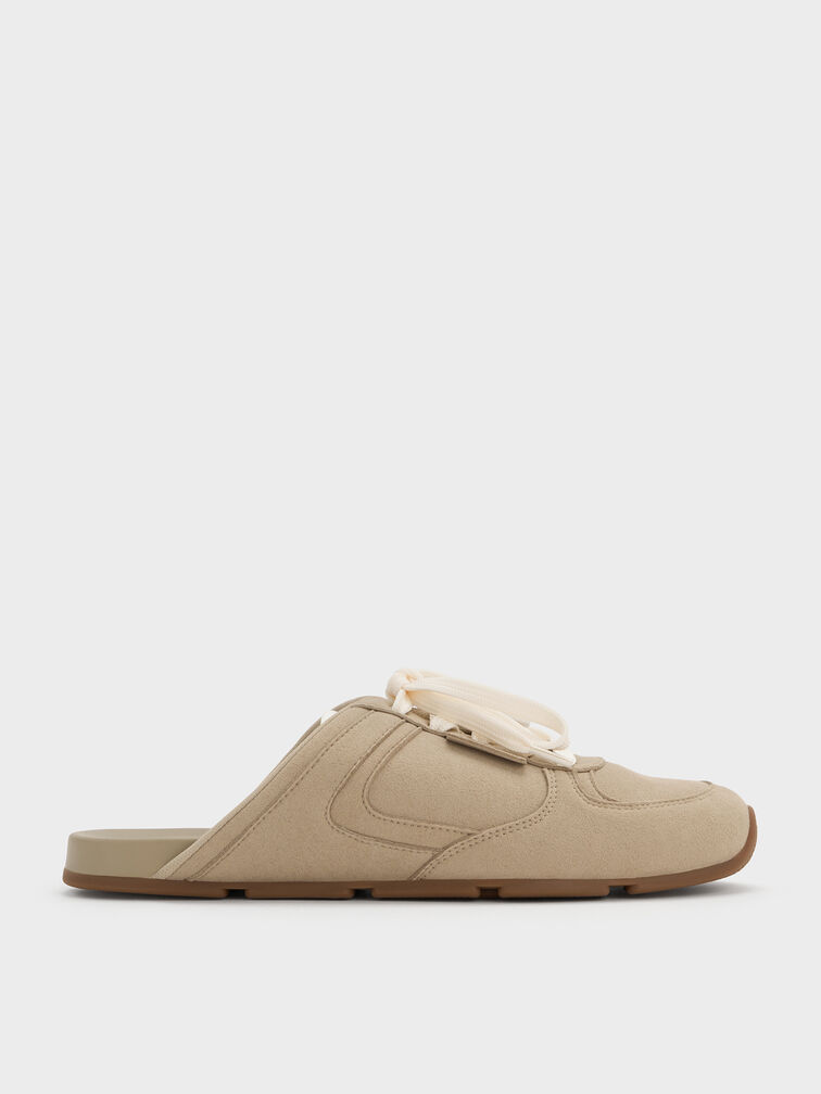 Textured Lace-Up Slip-On Sneakers, Taupe, hi-res
