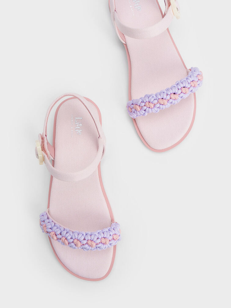 Girls' Floral Denim Sandals, Pink, hi-res
