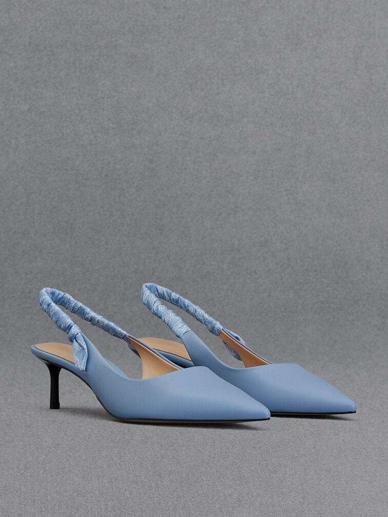 Tully Leather Ruched-Strap Slingback Pumps, Light Blue, hi-res