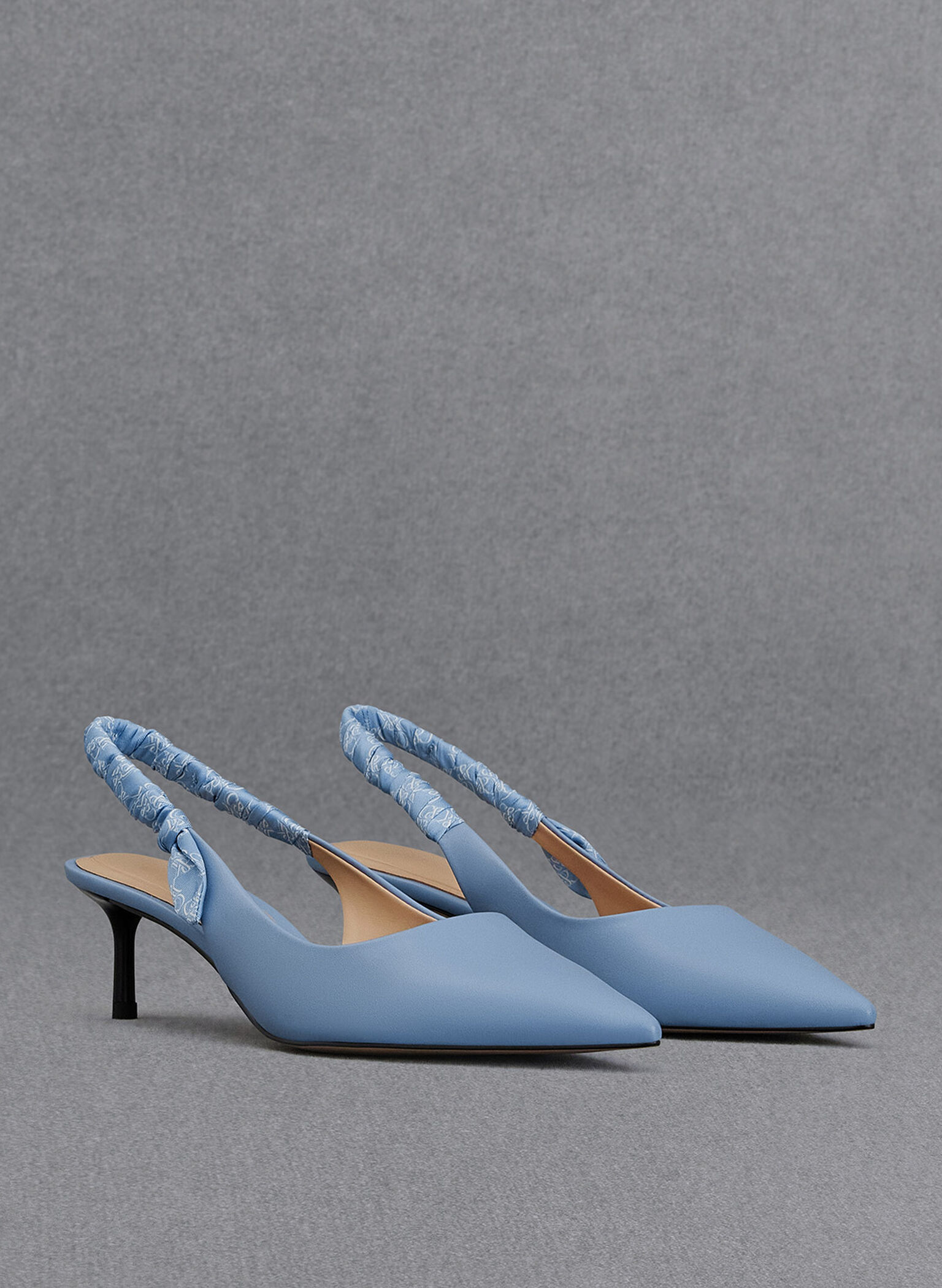 Tully Leather Ruched-Strap Slingback Pumps, Light Blue, hi-res