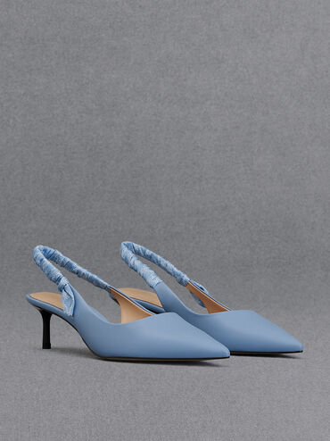Tully Leather Ruched-Strap Slingback Pumps, Light Blue, hi-res