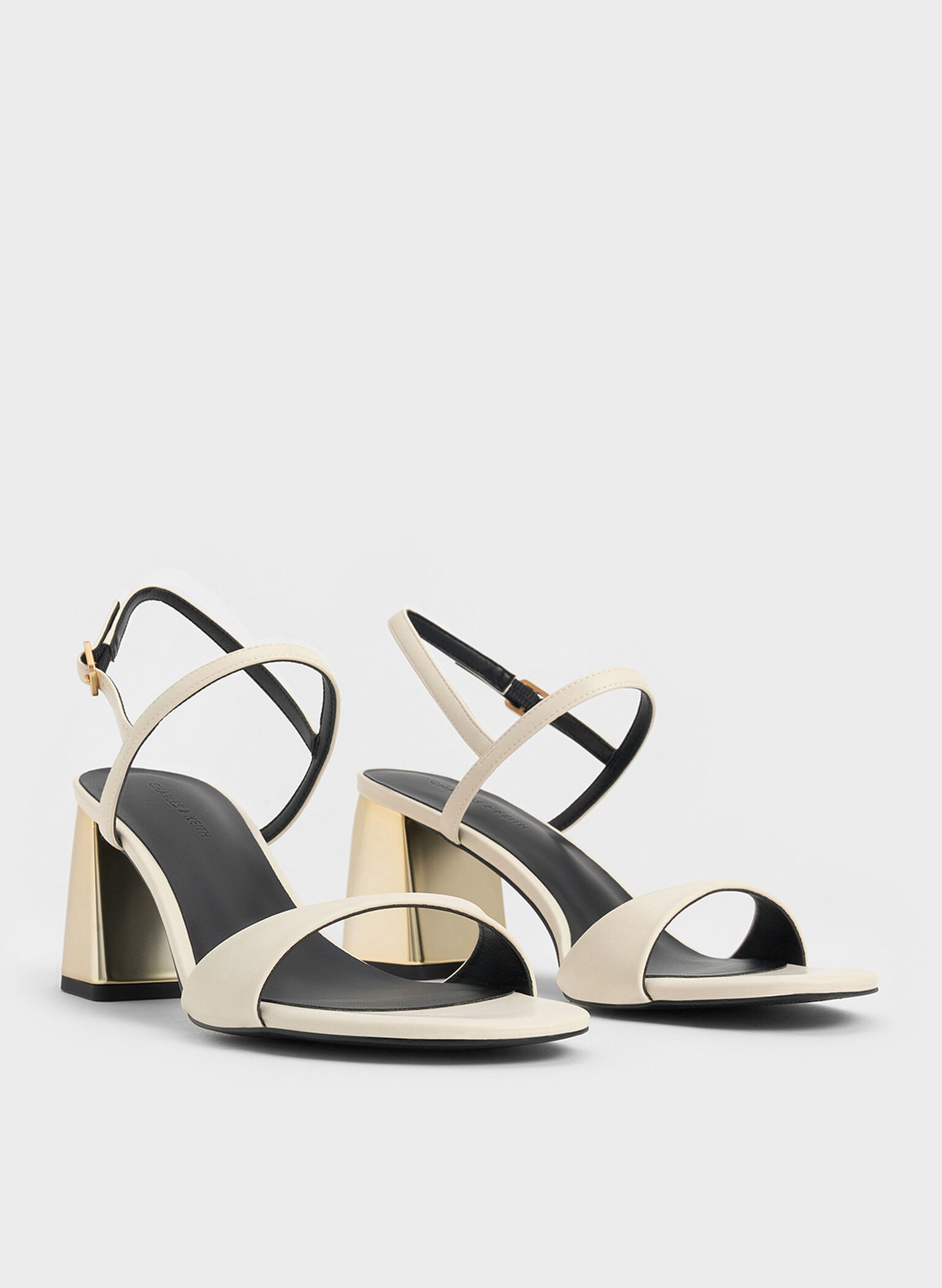 Metallic-Heel Slingback Sandals, Chalk, hi-res