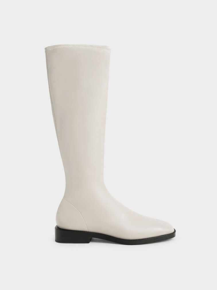 Sasky Knee High Flat Boots, Chalk, hi-res