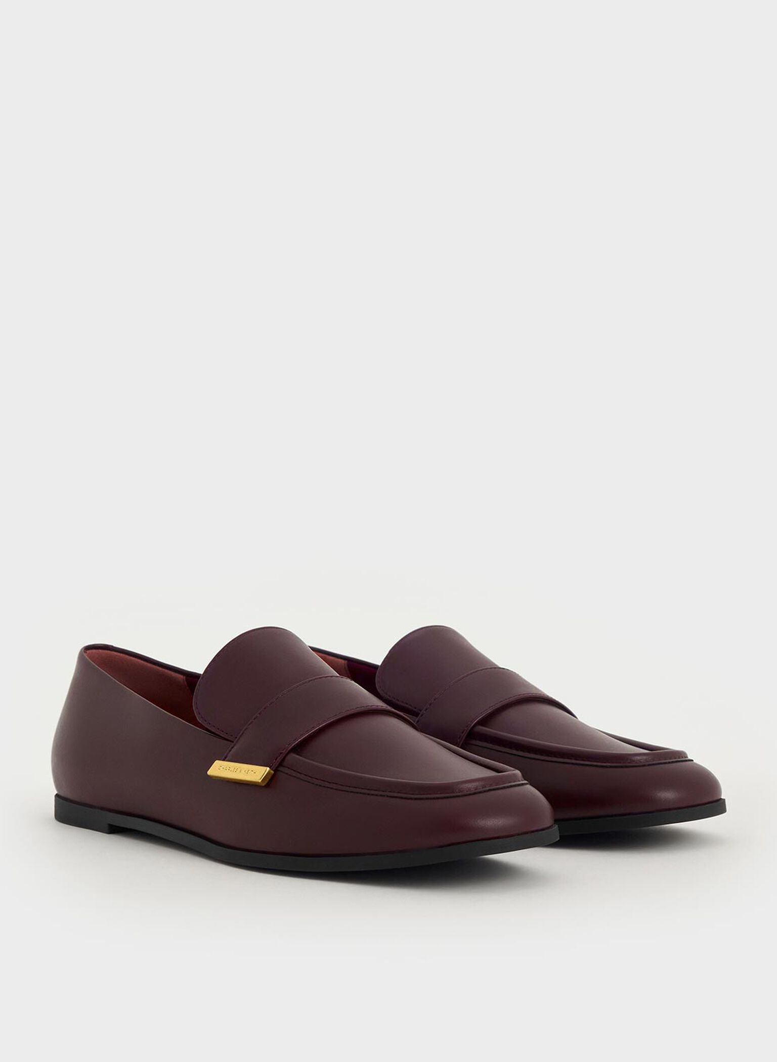 Almond-Toe Flat Loafers, Burgundy, hi-res