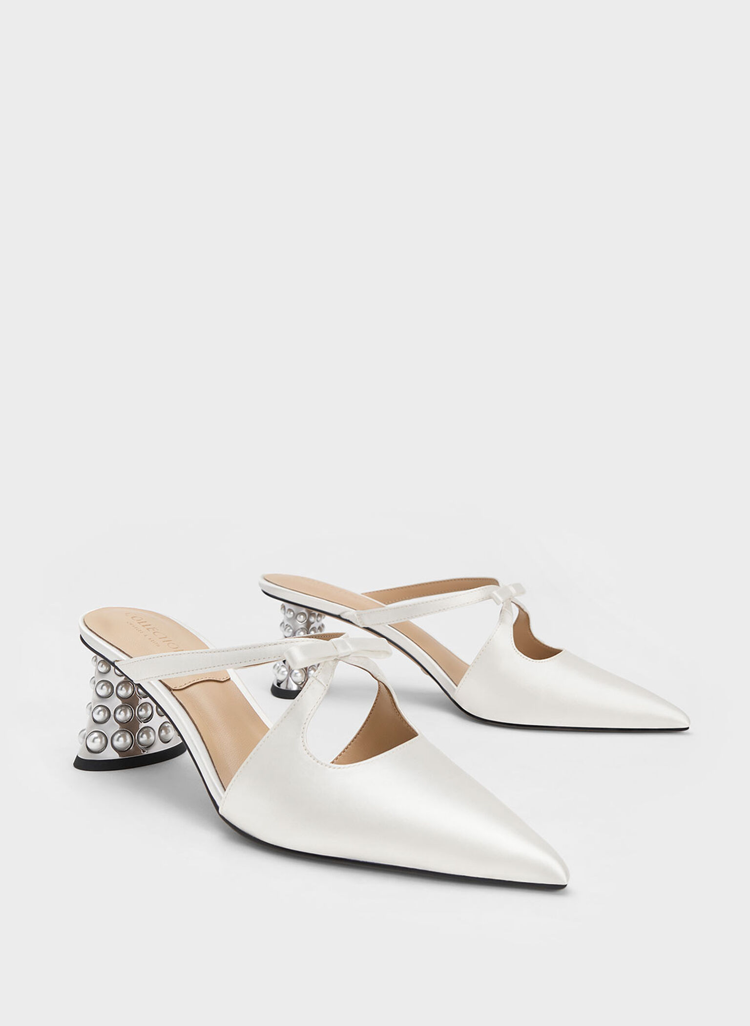 Jacinda Beaded Heel Bow Mules, White, hi-res