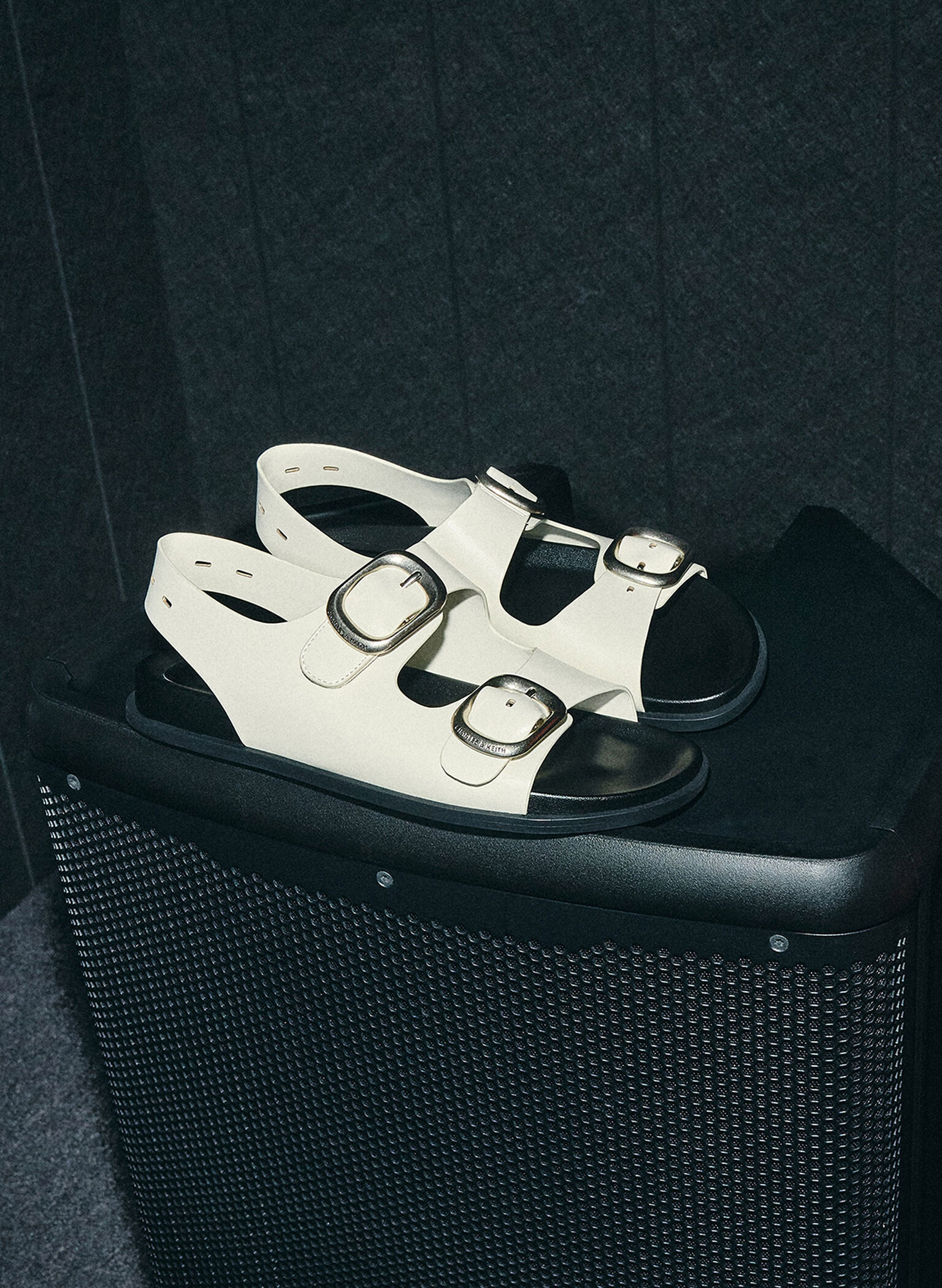 Buckled Double-Strap Slingback Sandals, Chalk, hi-res