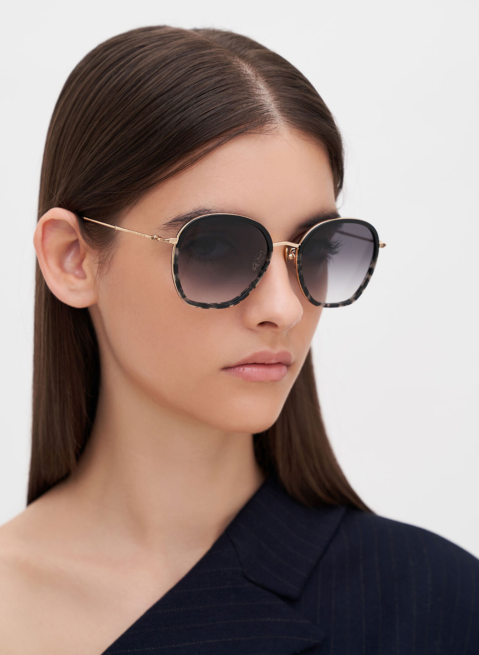Recycled Acetate Wire-Frame Sunglasses, Black, hi-res