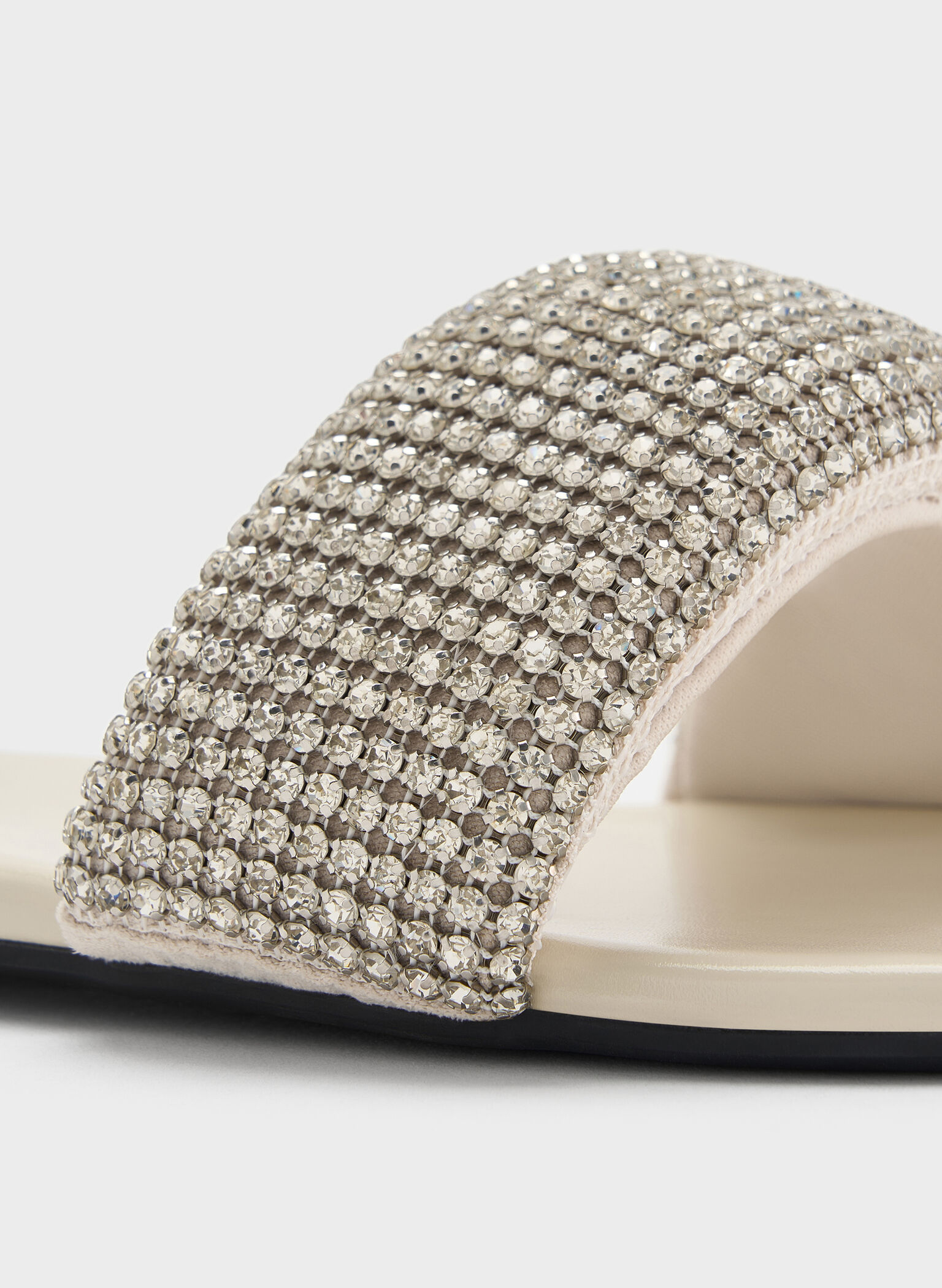 Faux Suede Crystal-Embellished Slide Sandals, Chalk, hi-res