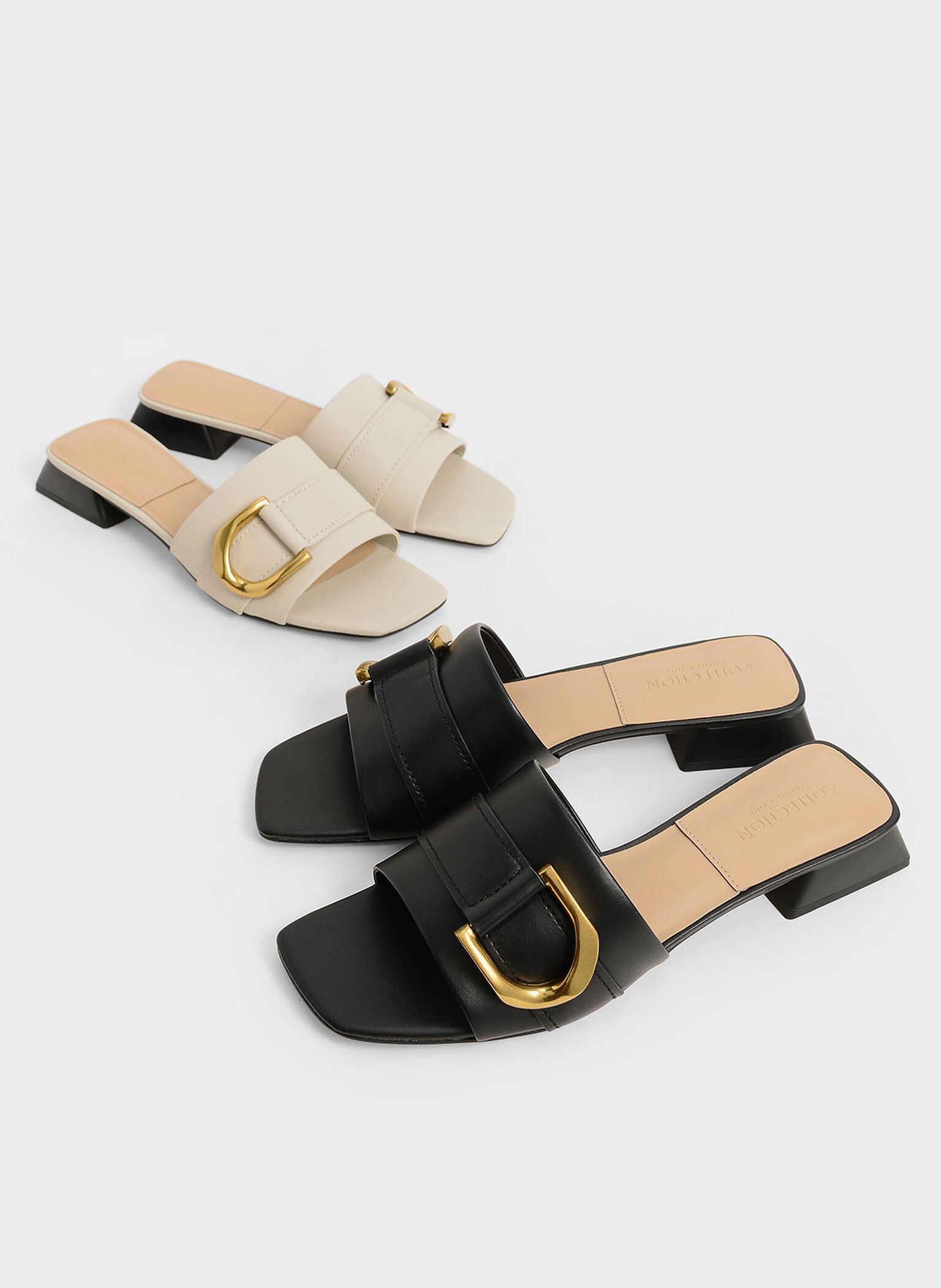 Gabine Buckled Leather Mules​, Black, hi-res