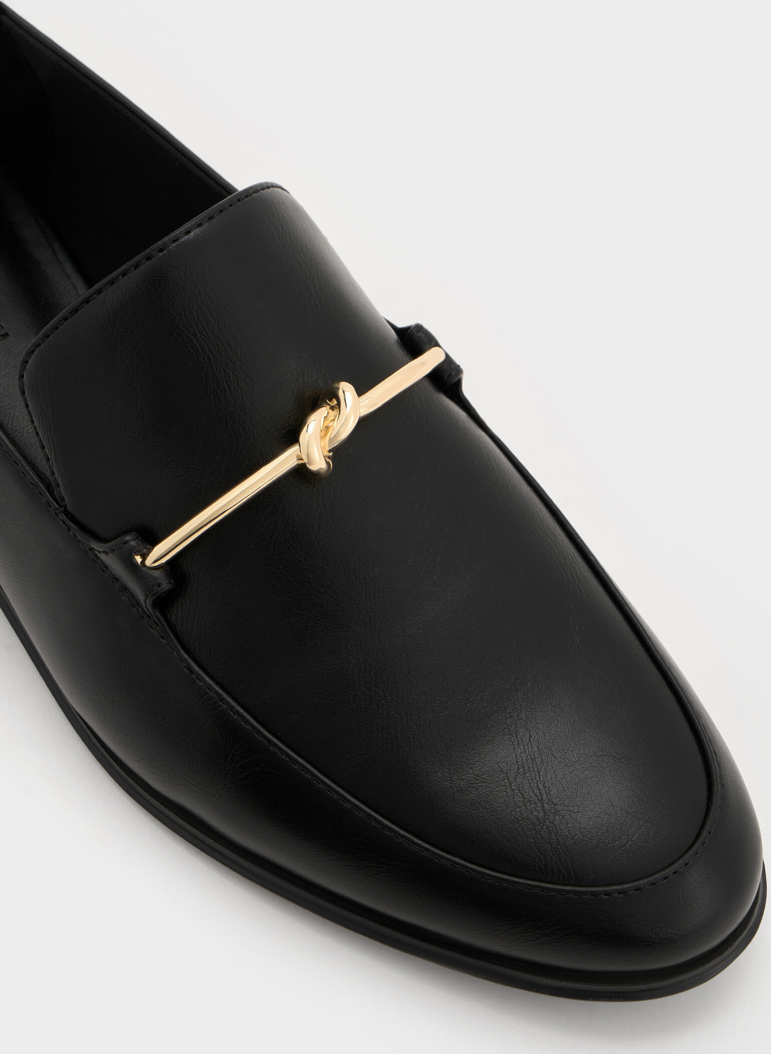 Metallic Knot-Bar Loafers, Black, hi-res