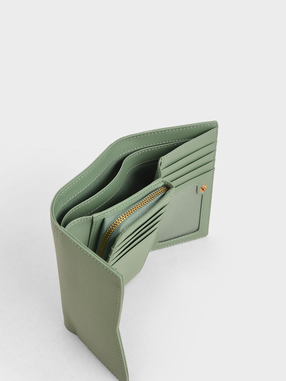 Metallic Accent Envelope Short Wallet, Sage Green, hi-res