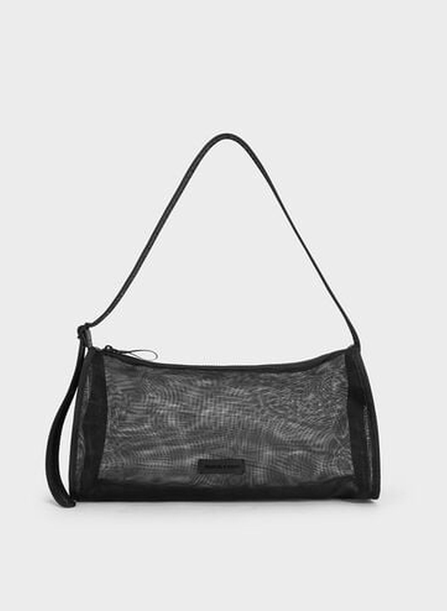 Mesh Elongated Shoulder Bag, Jet Black, hi-res