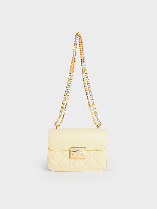 Metallic Push-Lock Chain Bag, Butter, hi-res