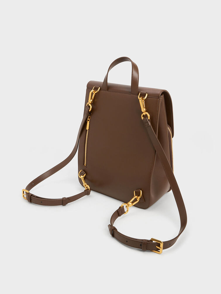 Octavia Front Flap Structured Backpack, Dark Brown, hi-res