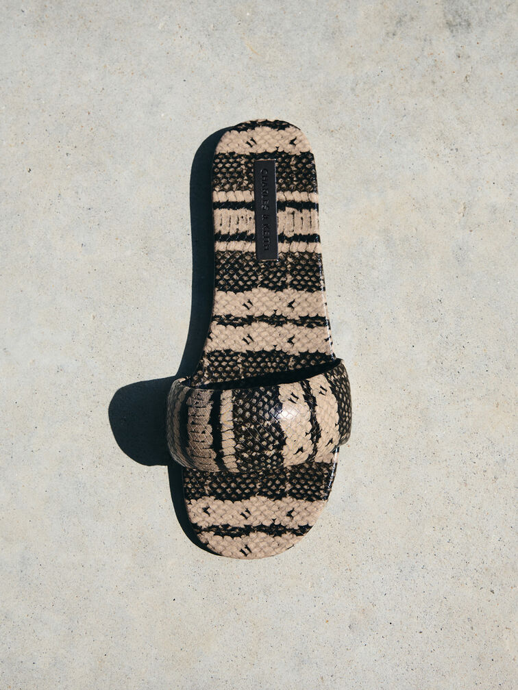 Snake-Print Slide Sandals, Animal Print Natural, hi-res