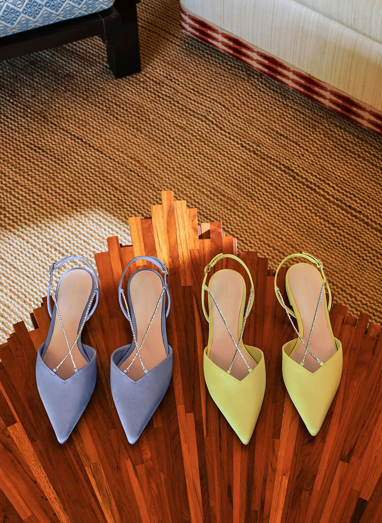 Adel Recycled Polyester Gem-Embellished Slingback Ballerinas, Lime, hi-res
